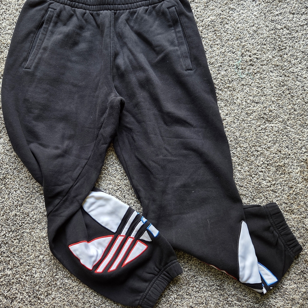 Adidas Black and Red Joggers with Trefoil Logo